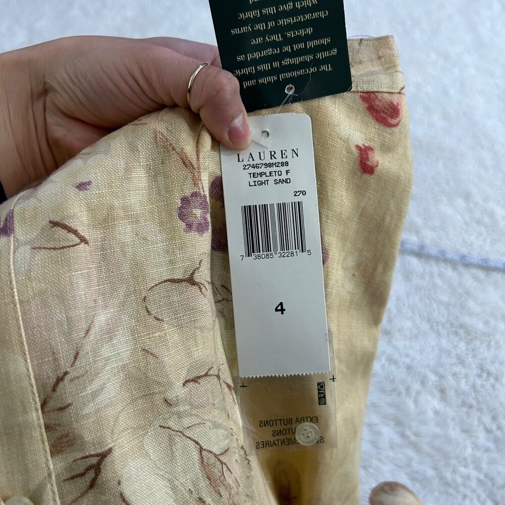 NWT LRL Womens Sz 4 Biege Floral Button Front Linen Maxi Skirt Cottagecore Soft - Picture 5 of 6